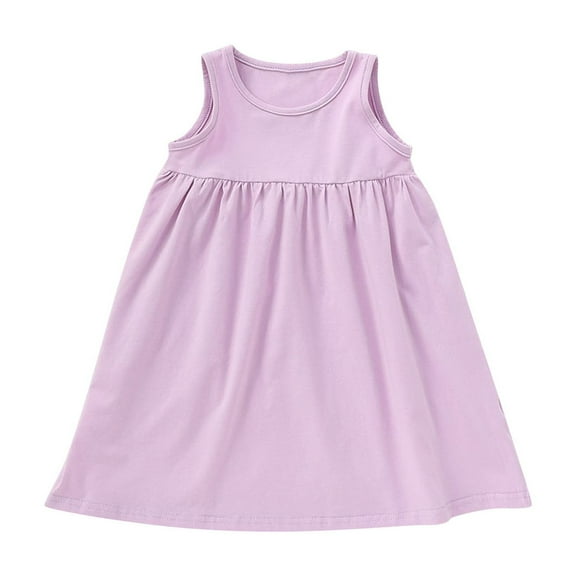 vdgthytj Toddler Baby Girl Dress Summer Outfits Crewneck Sleeveless Pleated Casual A-Line Beach Party Sundress