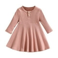 thumbnail image 1 of vdgthytj Toddler Baby Girl Fall Dress Ribbed Knit Long Sleeve Round Neck Button Casual A-Line Party Dresses, 1 of 4