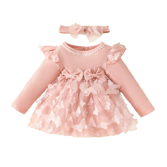 vdgthytj Toddler Baby Girl Fall Dresses Ruffle Sleeve Tulle Dress Flower Long Sleeve Party Birthday Princess Dresses