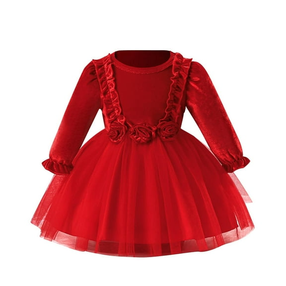 vdgthytj Toddler Baby Girl Tulle Dress Long Sleeve Mesh Formal Princess Party Gown Dress Christmas Outfits