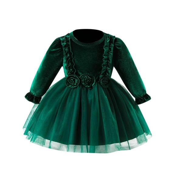 vdgthytj Toddler Baby Girl Tulle Dress Long Sleeve Mesh Formal Princess Party Gown Dress Christmas Outfits