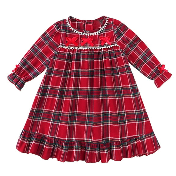 vdgthytj Toddler Baby Girls Christmas Dress Plaid Ruffle Long Sleeve Nightgown Sleepwear Kids Fall Outfit
