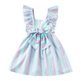 thumbnail image 1 of vdgthytj Toddler Baby Girls Dress Cute Striped Ruffle Sleeveless Bowknot Summer Birthday Party Dress 1-6 Years, 1 of 7