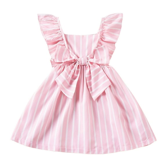 vdgthytj Toddler Baby Girls Dress Cute Striped Ruffle Sleeveless Bowknot Summer Birthday Party Dress 1-6 Years