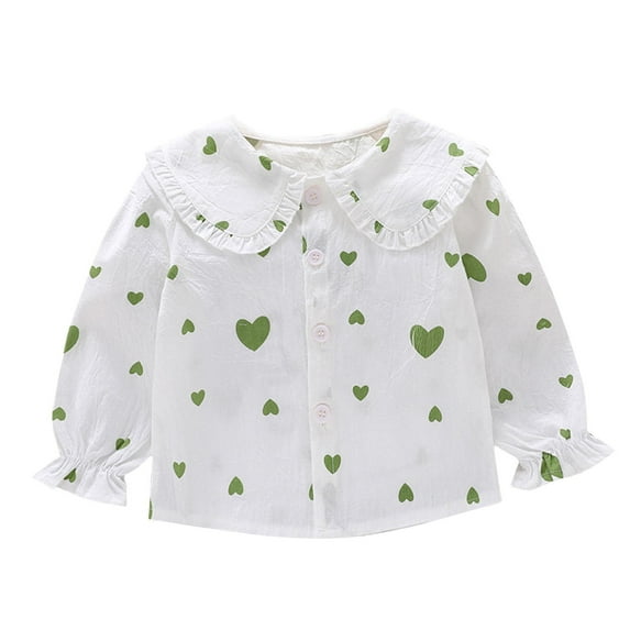 vdgthytj Toddler Baby Girls Long Sleeve Shirts Cute Printed Ruffle Doll Collar Long Sleeve Button down Tops Blouse