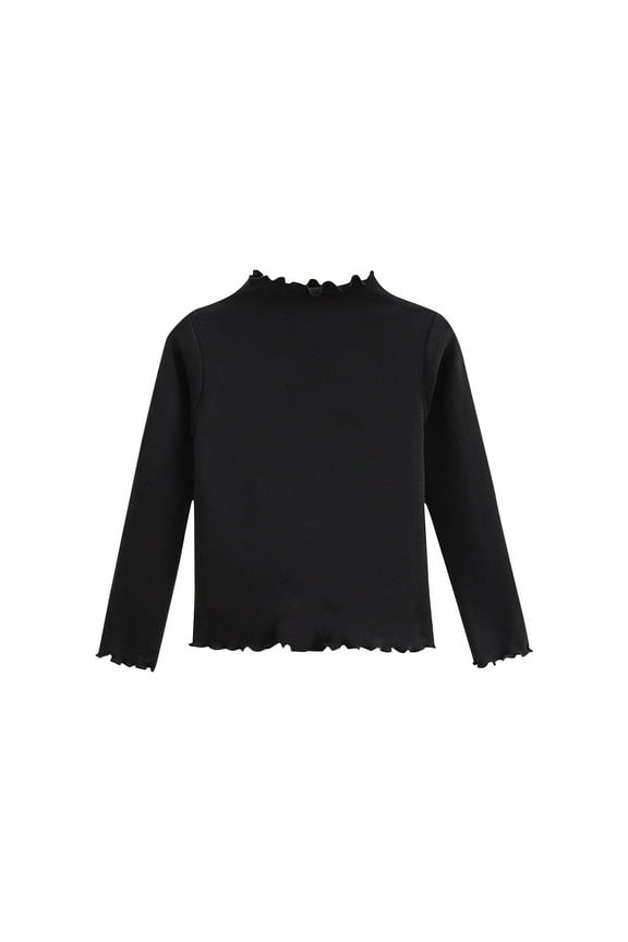 Toddler Baby Girls Long Sleeve Shirts Kids Lettuce Trim Mock Neck Solid Color Base Layer Tops Tees