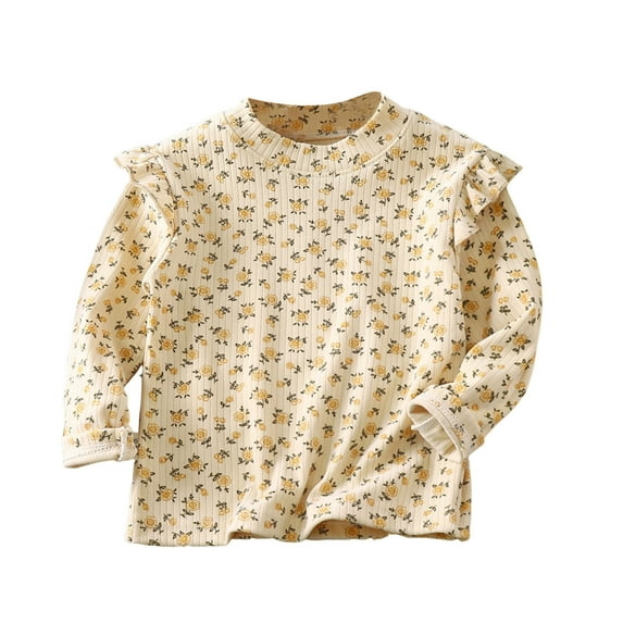 vdgthytj Toddler Baby Girls Long Sleeve Tops Shirts Cute Printed Ruffle Crewneck Basic Blouse Kids Fall Undershirts