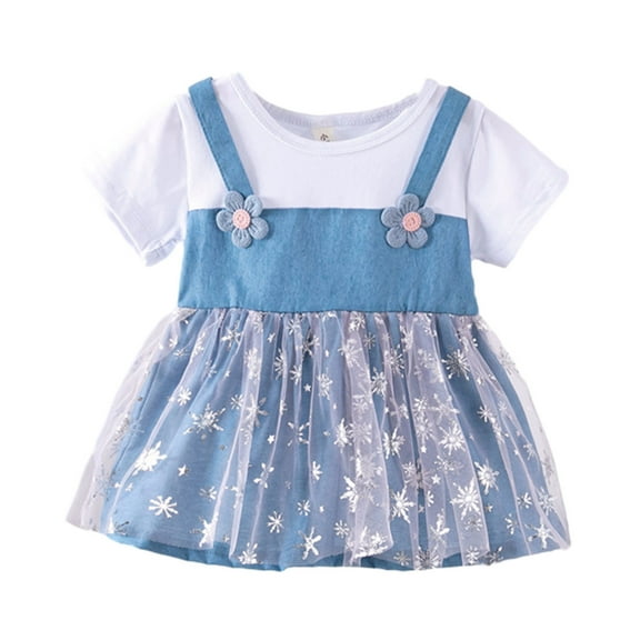 vdgthytj Toddler Baby Girls Outfits Summer Dresses Cute Flower Crewneck Short Sleeve Mesh A-Line Sundress 1-4 Years