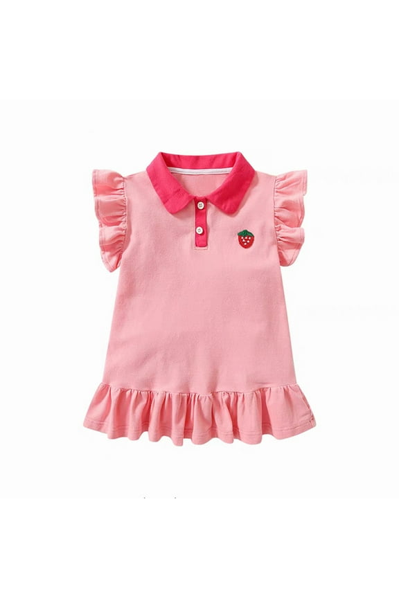 Toddler Baby Girls Shirt Dress Cute Strawberry Lapel Ruffle Sleeve Summer Party Sundress 1-6 Years