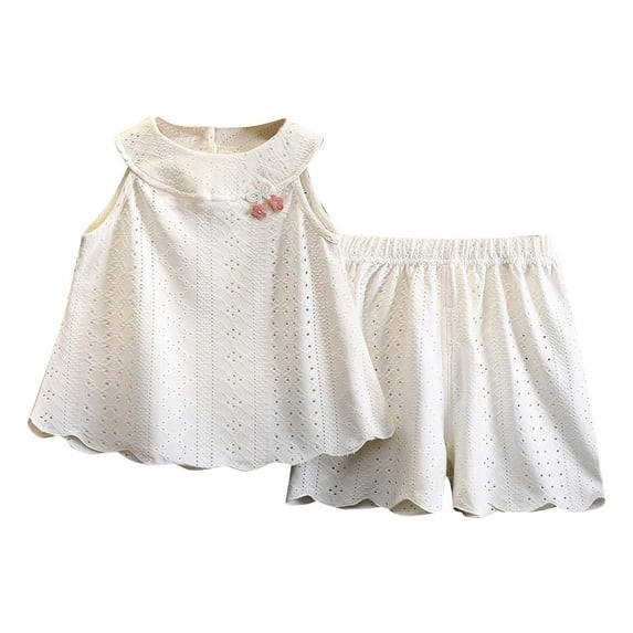vdgthytj Toddler Baby Girls Summer Outfits 2 Piece Crewneck Sleeveless Eyelet Tank Tops and Shorts Clothing Sets
