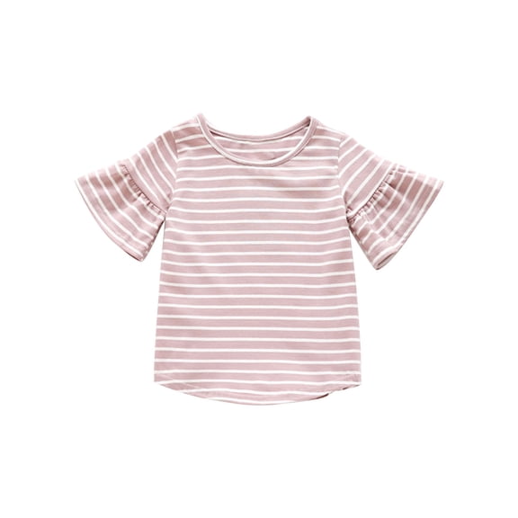 vdgthytj Toddler Baby Girls T-Shirts Kids Striped Flare Sleeve Crewneck Casual Summer Tee Tops