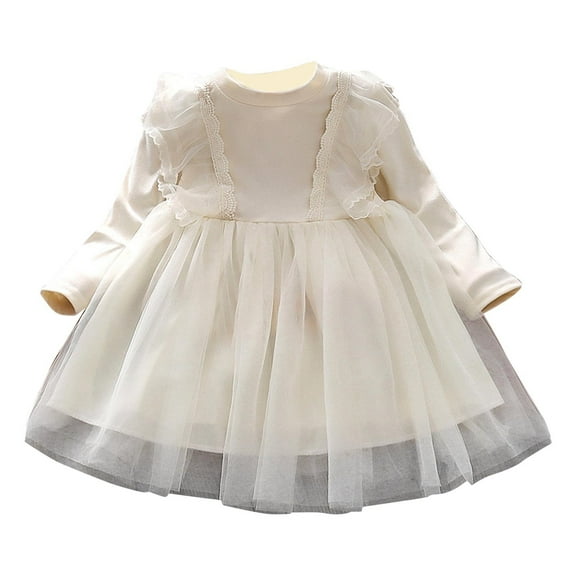 vdgthytj Toddler Baby Girls Tulle Dress Mesh Layered Ruffle Long Sleeve Princess Birthday Party Dresses