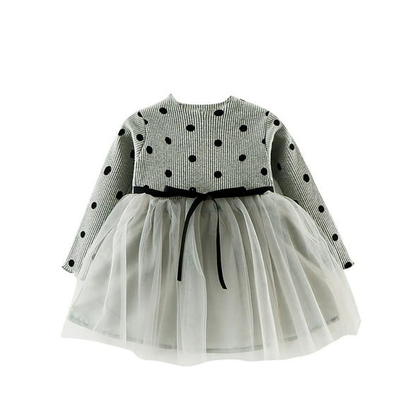 vdgthytj Toddler Baby Girls Tulle Dress Polka Dots Long Sleeve Mesh Layered Princess Party Dress Fall Outfits