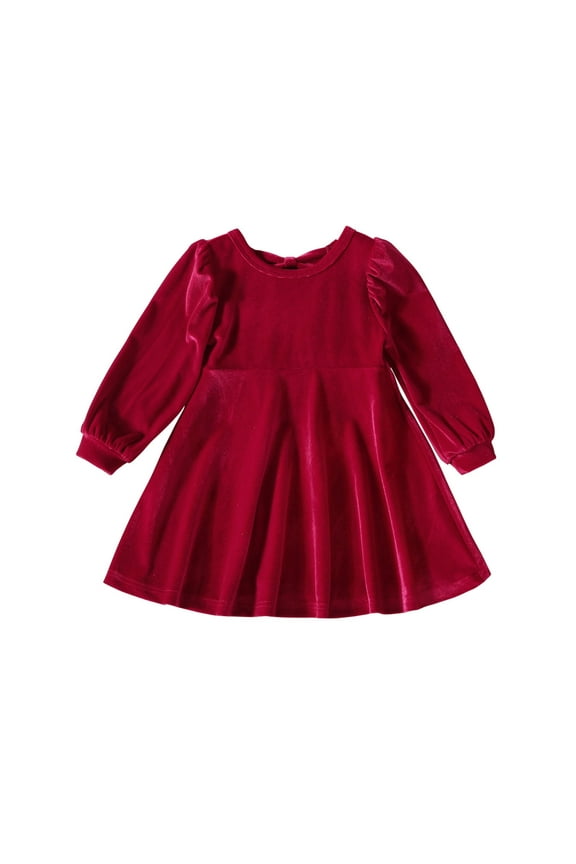 Toddler Baby Girls Velvet Dress Round Neck Long Sleeve Pleated A-Line Birthday Party Dress Fall Clothes