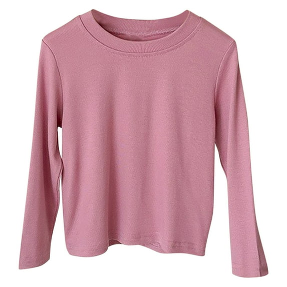 vdgthytj Toddler Baby Long Sleeve Shirts Kids Round Neck Solid Color Basic Tops Boys Girls Bottoming Shirts Layering Tees