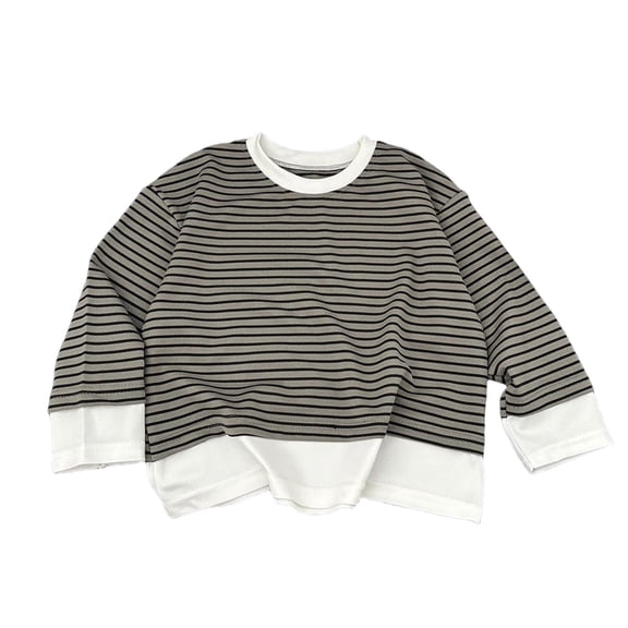 vdgthytj Toddler Baby Tops Boys Girls Striped Round Neck Long Sleeve Shirt Casual Spring Fall Pullover Blouses