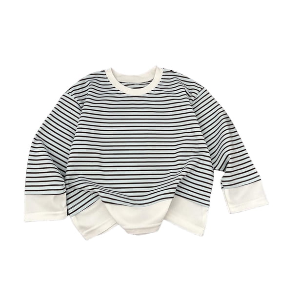 vdgthytj Toddler Baby Tops Boys Girls Striped Round Neck Long Sleeve Shirt Casual Spring Fall Pullover Blouses