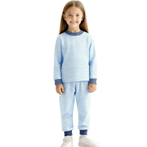 vdgthytj Toddler Boy Girl 2 Piece Pajamas Set Kids Striped Soft Long Sleeve Top with Pants Pjs Sleepwear