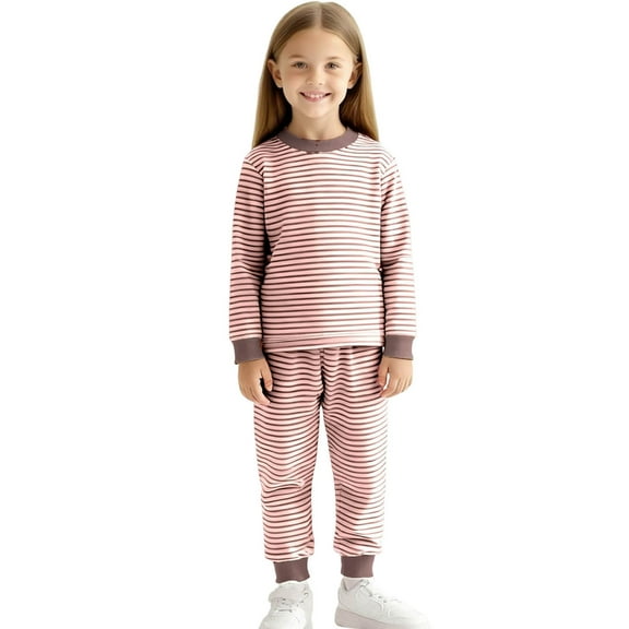 vdgthytj Toddler Boy Girl 2 Piece Pajamas Set Kids Striped Soft Long Sleeve Top with Pants Pjs Sleepwear