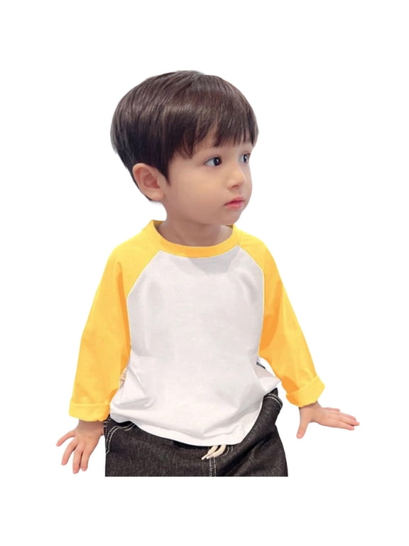 Toddler Boy Girl Long Sleeve Shirts Color Block Crewneck Basic Tee Tops Kids Fall Spring Outfits