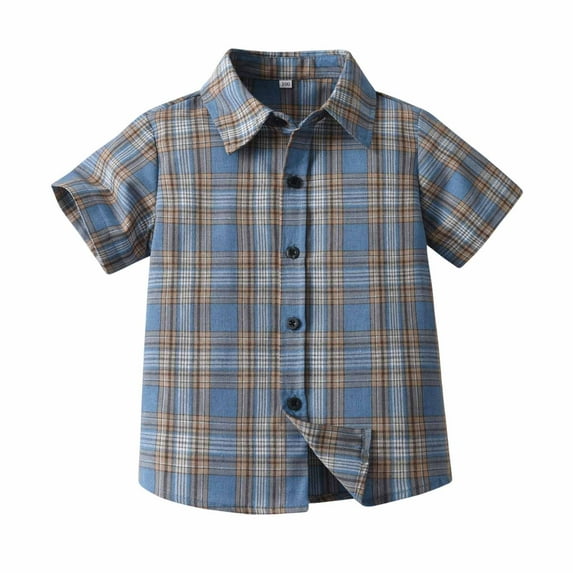 vdgthytj Toddler Boy's Button down Shirts Kids Plaid Collared Short Sleeve Beach Summer Shirt Tops 3-9 Years