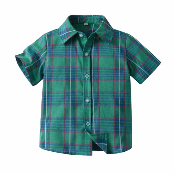 vdgthytj Toddler Boy's Button down Shirts Kids Plaid Collared Short Sleeve Beach Summer Shirt Tops 3-9 Years