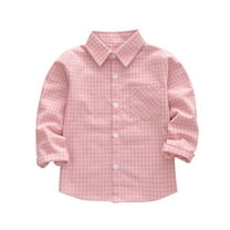 vdgthytj Toddler Boys Button down Shirts Plaid Lapel Long Sleeve Tops Kids Casual Uniform School Fall Spring Tees