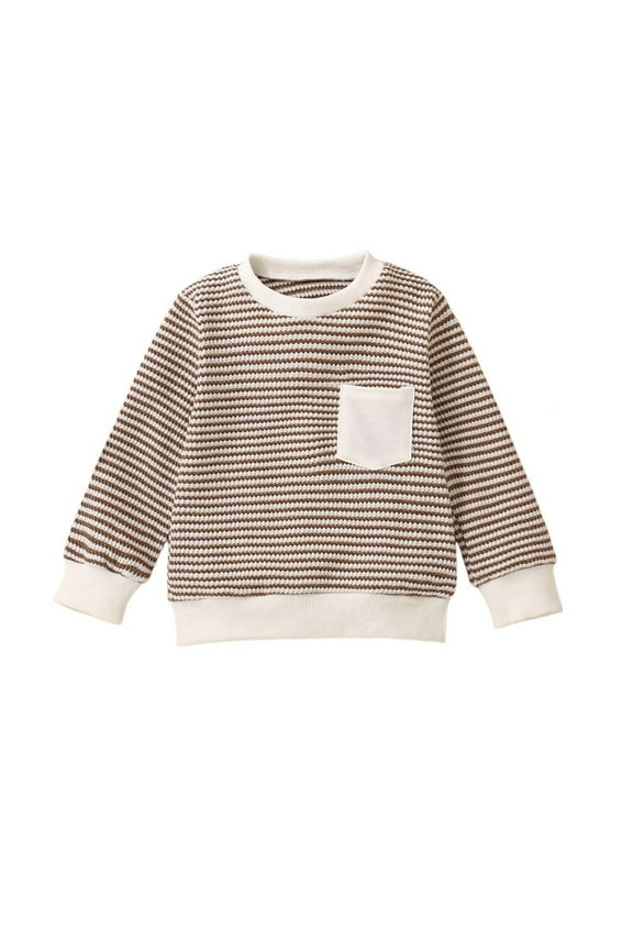 Toddler Boys Girls Knitted Tops Casual Long Sleeve Crewneck Striped Sweater Baby Fall Fashion Pullover Blouse