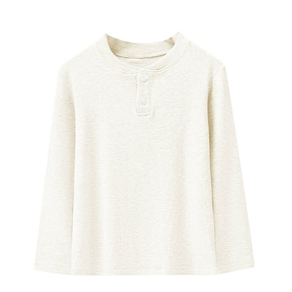 vdgthytj Toddler Boys Girls Long Sleeve Shirts Crewneck Button Comfy Base Layer Tee Tops for Kids Fall Clothes