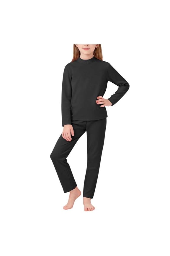 Toddler Boys Girls Thermal Underwear Mock Neck Long Sleeve Shirt Pants 2PCS Kids Base Layer Set Sleepwear