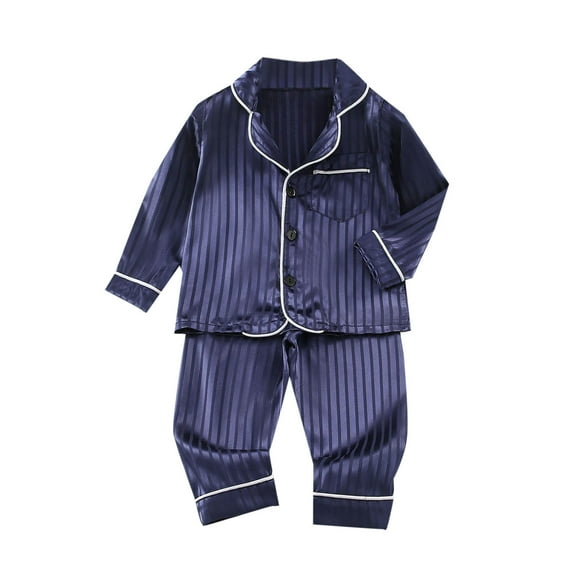 vdgthytj Toddler Girl Boy Satin Silk Pajamas 2 Piece Striped Long Sleeve Button down Shirts Pants Sets Baby Sleepwear