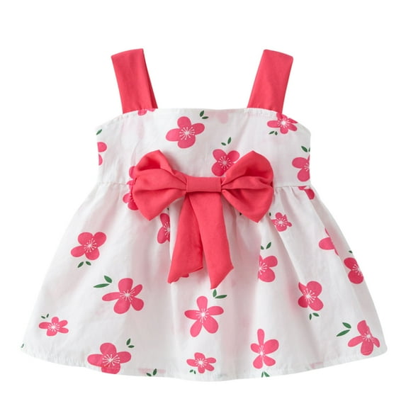 vdgthytj Toddler Girl Dress Baby Summer Clothes Cute Printed Sleeveless Bowknot A-Line Party Beach Sundress