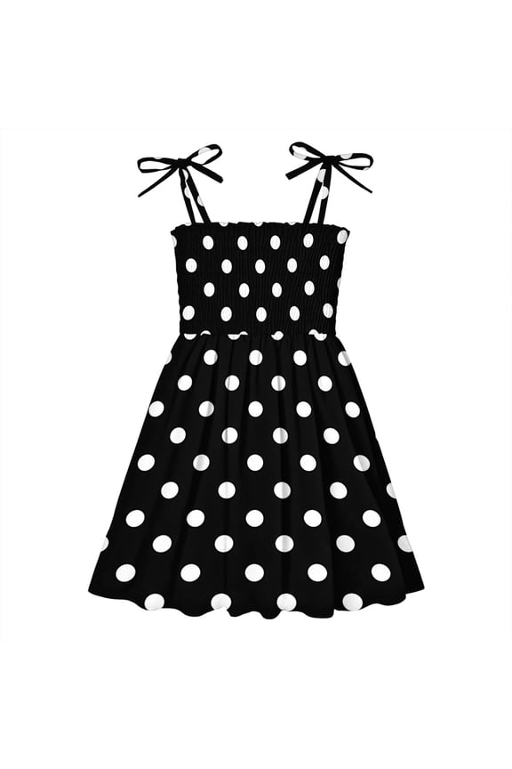 Toddler Girl Dress Smocked Polka Dots Spaghetti Strap A-Line Party Sundress Cute Summer Clothes