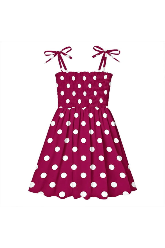 Toddler Girl Dress Smocked Polka Dots Spaghetti Strap A-Line Party Sundress Cute Summer Clothes