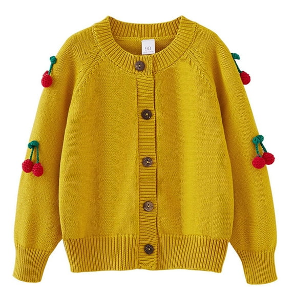 vdgthytj Toddler Girl Sweater Cardigan Kids Cute Cherry Knit Button down Open Front Jacket Outwear Fall Winter Clothes