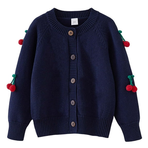 vdgthytj Toddler Girl Sweater Cardigan Kids Cute Cherry Knit Button down Open Front Jacket Outwear Fall Winter Clothes