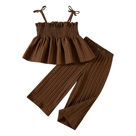 vdgthytj Toddler Girl's Summer Outfits 2 Piece Cute Bow Ruffle Peplum cami Tank Top and Pants Clothing Set