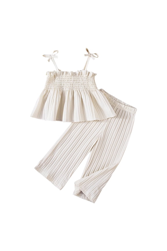 Toddler Girl's Summer Outfits 2 Piece Cute Bow Ruffle Peplum cami Tank Top and Pants Clothing Set