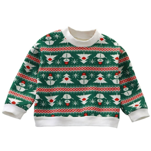 vdgthytj Toddler Girls Boys Fleece Lined Sweaters Printed Thick Warm Crewneck Long Sleeve Pullover Tops for Kids