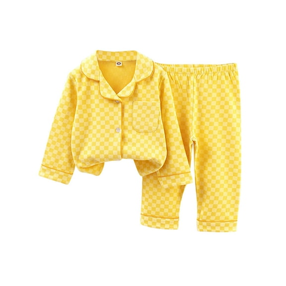 vdgthytj Toddler Girls Boys Pajama Sets Kids Plaid Long Sleeve Button down Shirts Pants 2 Piece Lounge Sets Sleepwear
