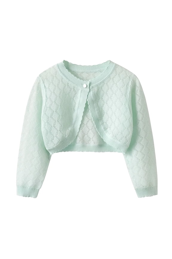 Toddler Girls Clothes Long Sleeve Knit Cardigan Open Front Hollow out Button Cropped Cover up Tops Lightweight Fall Outfits 6M-9T