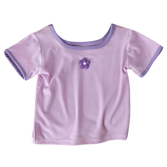 vdgthytj Toddler Girls Cute T-Shirt Summer Outfits Ribbed Crewneck Short Sleeve Tops Striped Trendy Clothes