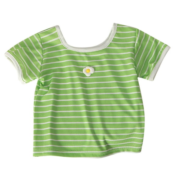 vdgthytj Toddler Girls Cute T-Shirt Summer Outfits Ribbed Crewneck Short Sleeve Tops Striped Trendy Clothes