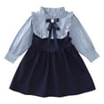 thumbnail image 1 of vdgthytj Toddler Girls Dress Kids Striped Ruffled Collar Long Sleeve A-Line Party Dress with Bow Tie, 1 of 9