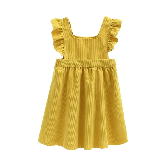 vdgthytj Toddler Girls Dresses Cute Corduroy Square Neck Ruffle Sleeveless Casual Sundress Playwear Summer Clothes