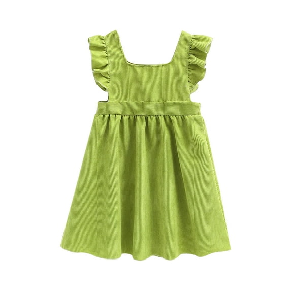 vdgthytj Toddler Girls Dresses Cute Corduroy Square Neck Ruffle Sleeveless Casual Sundress Playwear Summer Clothes