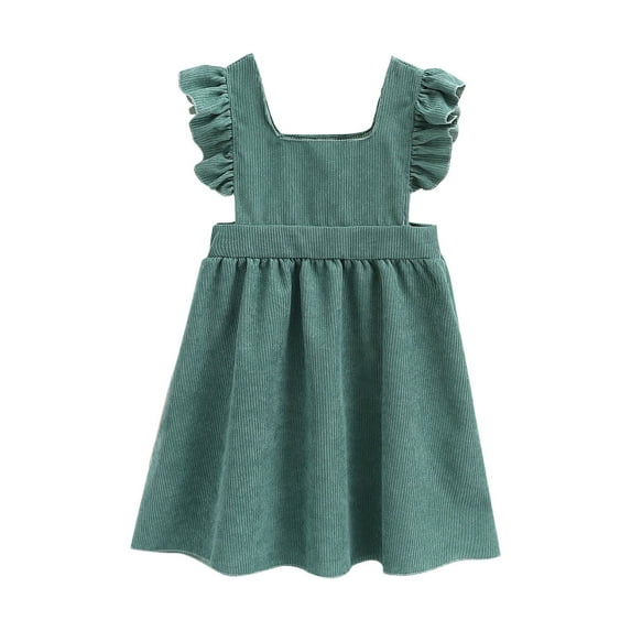 vdgthytj Toddler Girls Dresses Cute Corduroy Square Neck Ruffle Sleeveless Casual Sundress Playwear Summer Clothes