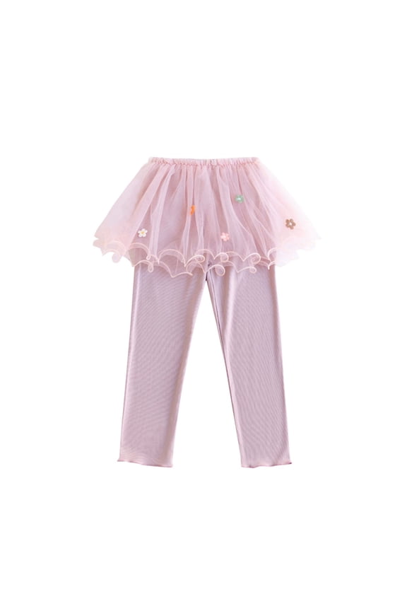 Toddler Girls Footless Leggins with Tulle Skirt Mesh Elastic Waist Stretchy Pantskirt Tights