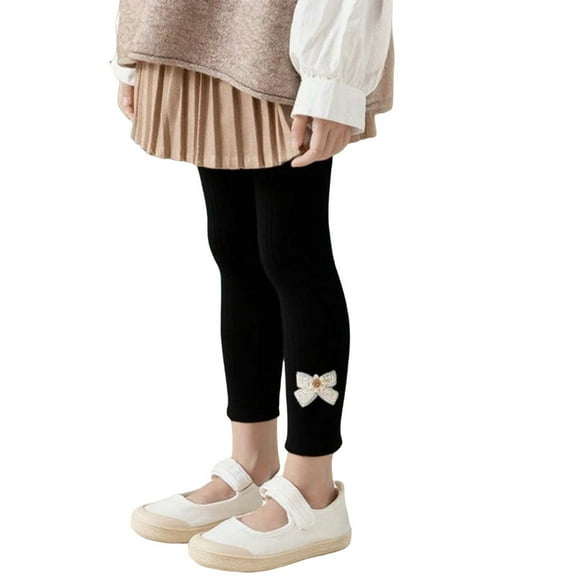 vdgthytj Toddler Girls Leggings Kids Cute Bow Lace High Waist Stretchy Tights Dance Under Dress Pants