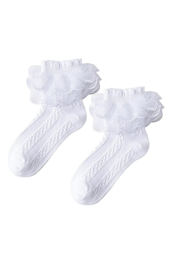 Toddler Girls Ruffle Lace Trim Socks Frilly Soft Cotton Princess Dance Dress Ankle Socks for Kids